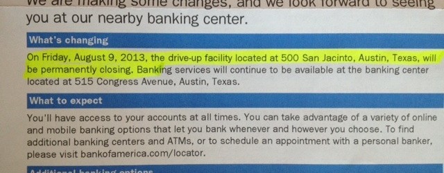 Bank of America Drive Through at 5th & San Jacinto to Shut Down… What Will Replace It?